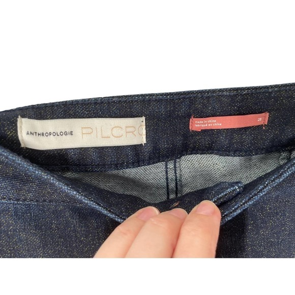 Anthropologie PILCRO HIGH RISE DENIM LEGGINGS WITH METALLIC SHEEN - Picture 9 of 9